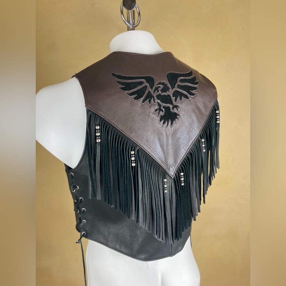 Fox Creek Women’s Leather Fringe Motorcycle Vest with Eagle Design - 2XL